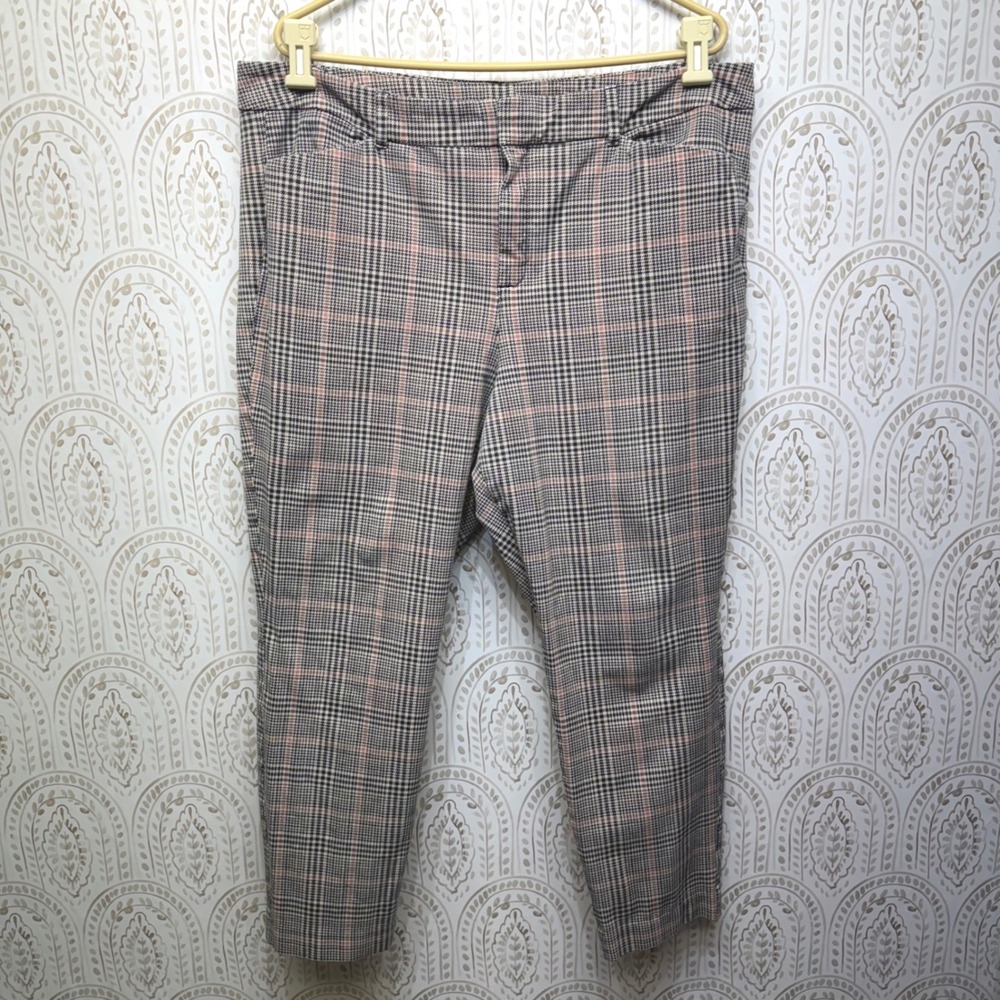Old Navy Pixie Pants Women 16 Pink Plaid High Rise Secret Slim‎ Ankle Trousers